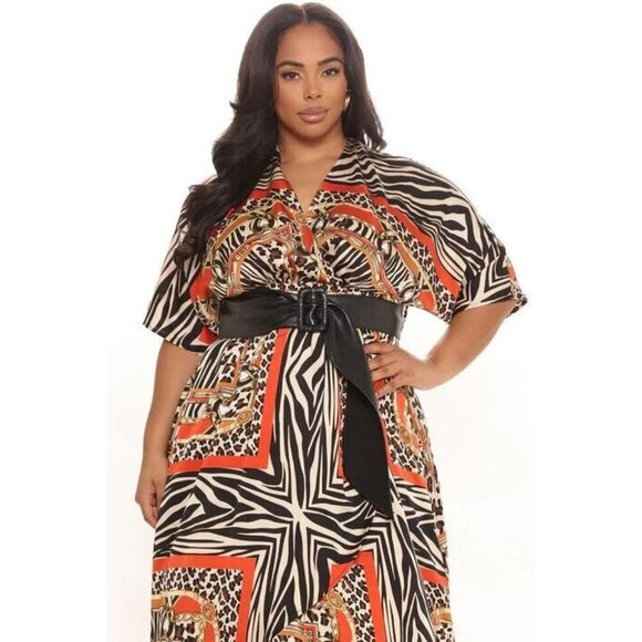 Fashion Nova Kyana Belted Animal Abstract Print Maxi Dress Plus Size 2X - Picture 4 of 6